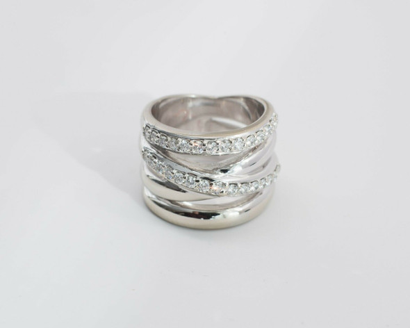 14K White Gold Modern Asymmetrical Layered Diamond Ring app.1 ct. tw., size 5