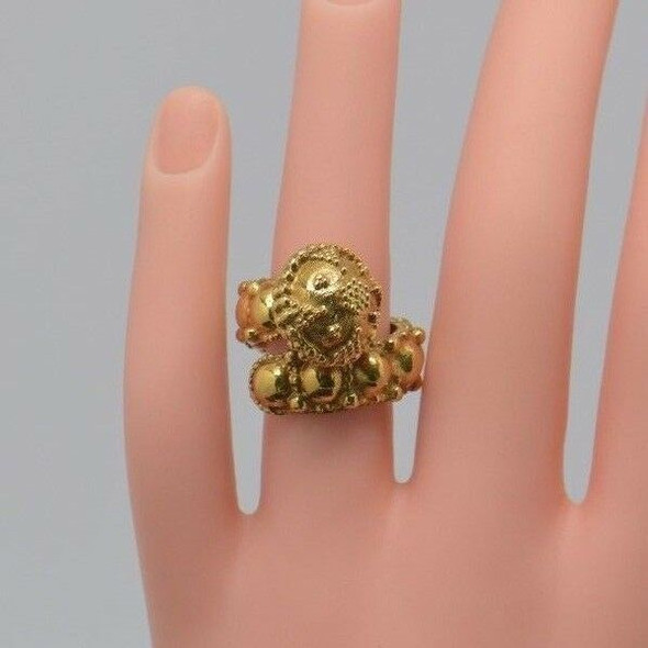 22K Yellow Gold Etruscan Revival Beaded & Granulated Ring Circa 1960, Size 5