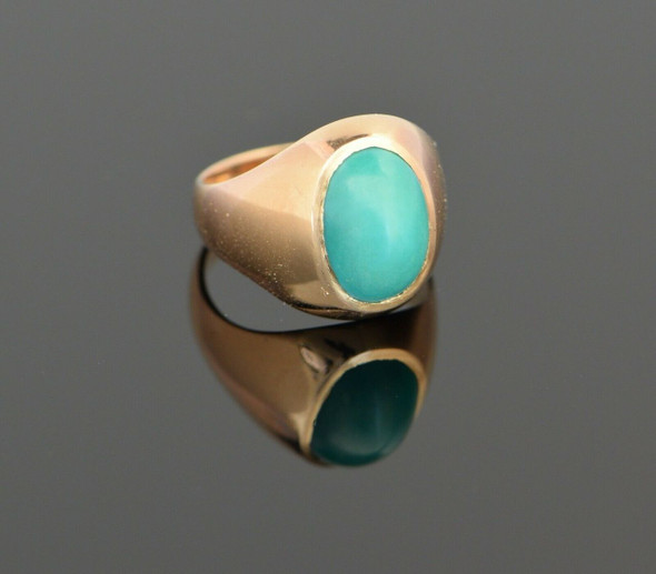 14K Rose Gold Turquoise Cabochon Ring, Size 6.75