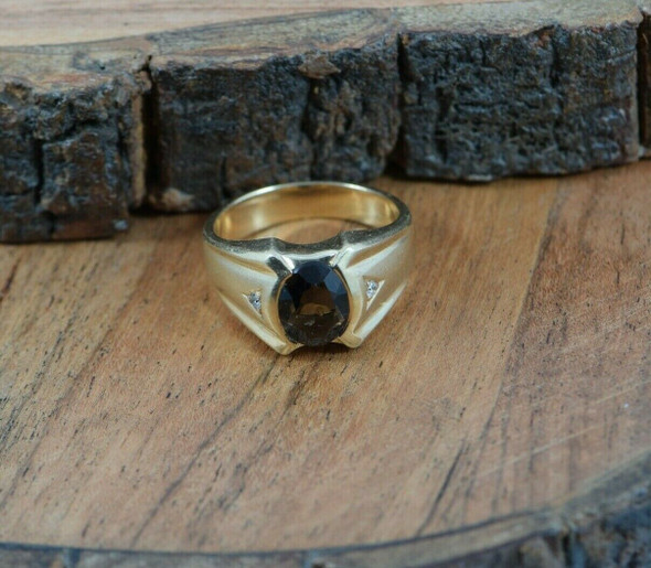 14K YG Heavy Mounted Smoky Quartz Ring Size 10 Circa 1960