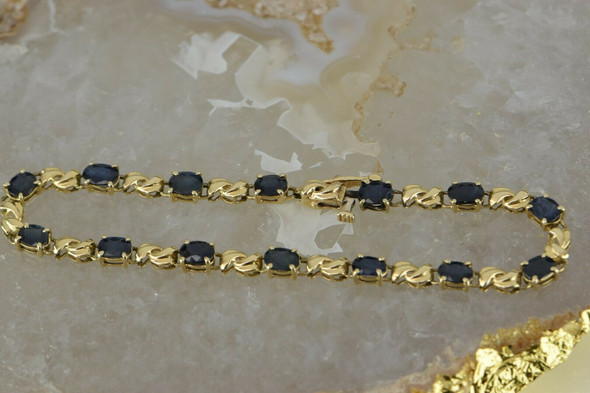 14K YG 5ct tw Sapphire Bracelet 14 oval Sapphires 7 3/8" Length