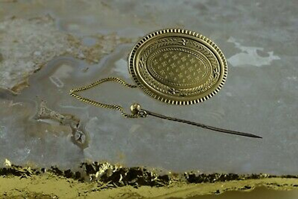 Antique 10K Gold Tested Victorian Oval Boss Pin Circa 1900