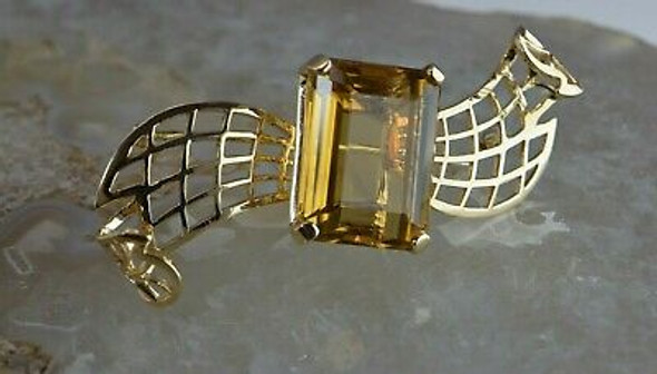 Vintage 14K Rose/Yellow Gold Whimsical Citrine Bow Tie Pin Circa 1960
