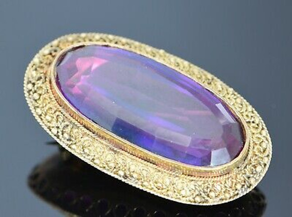 18K Yellow Gold Vintage Superb Large Synthetic Sapphire Brooch, Circa 1910