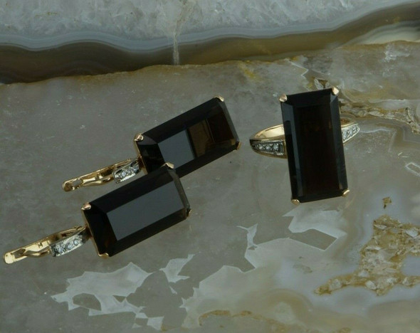 Vintage Ring and Earring Set 14K Rose Gold Black Onyx Ring Earclip Set