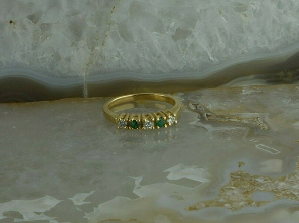 14K Yellow Gold 1/3 ct tw Diamond and Emerald Ring Circa 1990 Ring Size 6