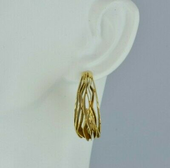 18K Yellow Gold Designer Modernist "J" Hook Post Earrings Circa 1980