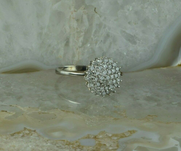 Vintage 18K White Gold 1.5ct tw Round Diamond Cluster Ring Size 7