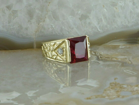 Vintage 10K Yellow Gold Red and White Spinel Ring Size 10 Circa 1950