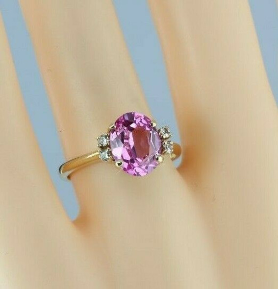 14K Yellow Gold Pink and White Sapphire Ring Size 7.25 Circa 1980