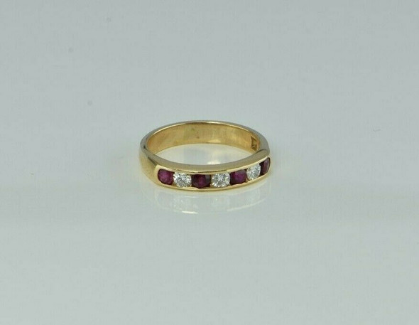 14K Yellow Gold High Quality Ruby and Diamond Band Size 5.75 Circa 1980