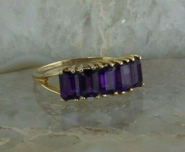 14K YG Amethyst Ring Emerald Cut Rich Purple Amethyst Size 9.25 Circa 1990