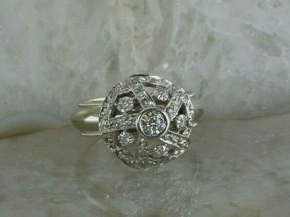 Vintage 14K Yellow Gold Diamond Ring Five Spoked Rounded Top Size 4 Circa 1960