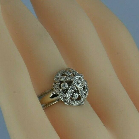 Vintage 14K Yellow Gold Diamond Ring Five Spoked Rounded Top Size 4 Circa 1960