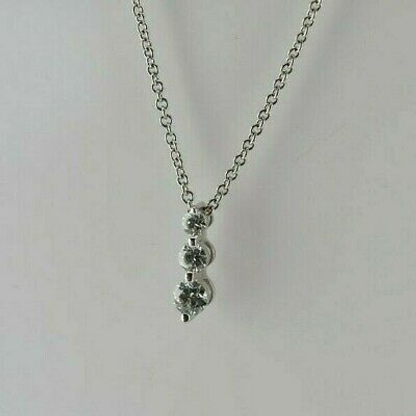 18K White Gold Diamond 3 Stone Necklace with Round Link Chain Circa 1990