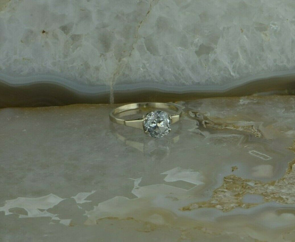 14K White Gold Crystal Solitaire European Art Deco Ring Size 7 Circa 1930