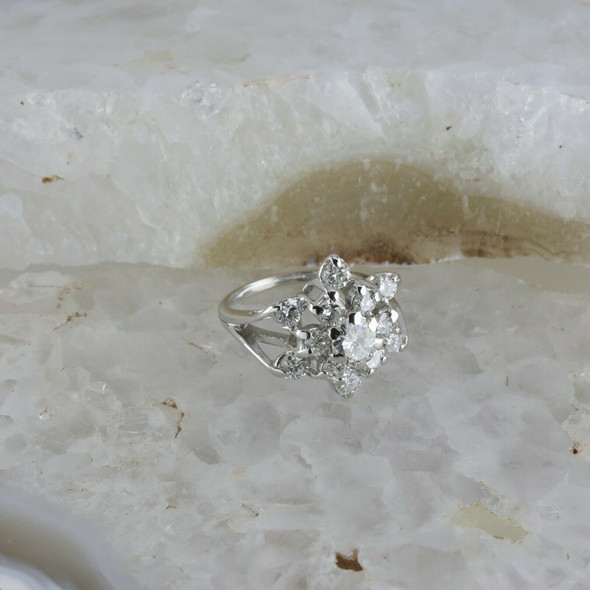 14K White Gold Snowflake Design 2 ct tw Diamond Cocktail Ring Size 2.75