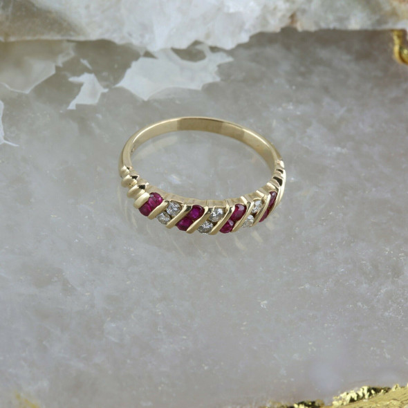 Vintage 14K Yellow Gold Ruby and Diamond Ring 0.75 ct tw Size 9 Circa 1960