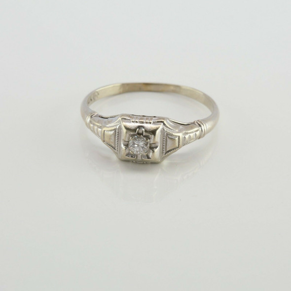 Antique 14K White Gold Diamond Art Deco Solitaire Ring Size 6 Circa 1930