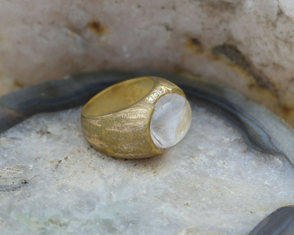 10K Yellow Gold Rutilated Quartz Ring Circa 1960, Size 8 10K Yellow Gold Rutilated Quartz Ring Circa 1960, Size 8