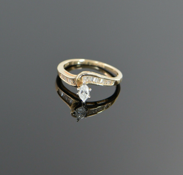 14K Yellow Gold Marquise Diamond Ring 1/2 ct. tw., Circa 1980, Size 7