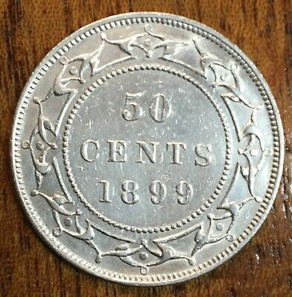 1899 Newfoundland Canada Silver 50 Cents Queen Victoria Coin - Nice Shape!!