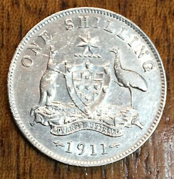 1911 AUSTRALIA SHILLING .925 SILVER, SEMI - KEY DATE.