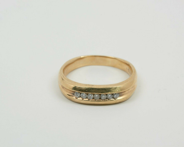 14K Yellow Gold Men's Channel Set 7 Stone Diamond Ring, Size 6.75
