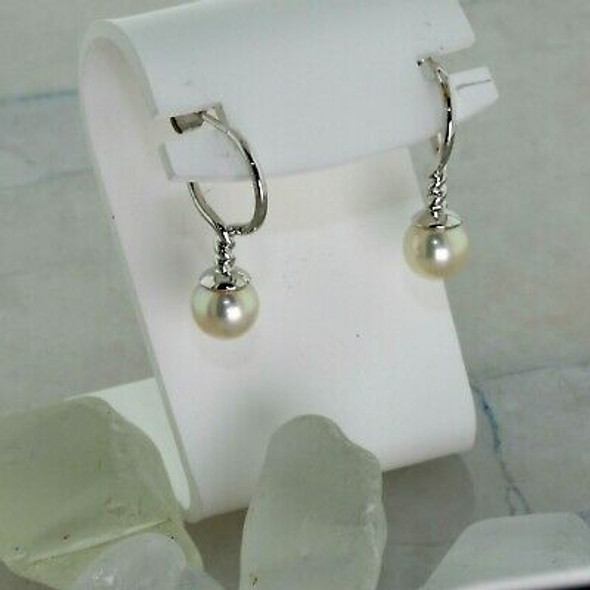 Super 18K White Gold and Pearl Earrings Twisted Rope Design
