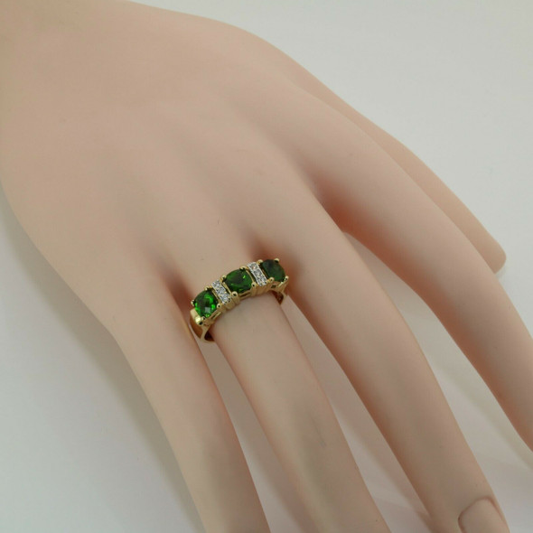 18K Yellow Gold Diopside and Diamond Ring Checkerboard cut Size 6.25