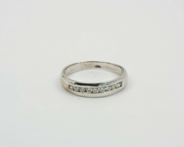 14K White Gold Men's 9 Diamond Line Ring Circa 1980, Size 12.5
