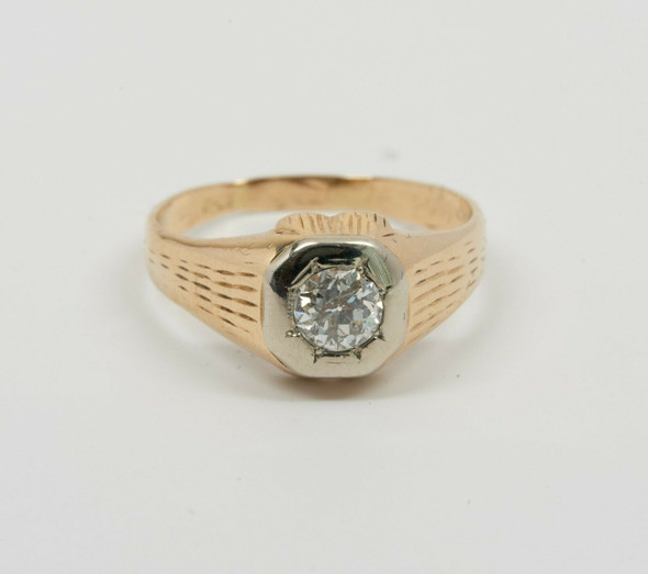 14K Yellow Gold Men's Art Deco Diamond Ring , Size 9.75