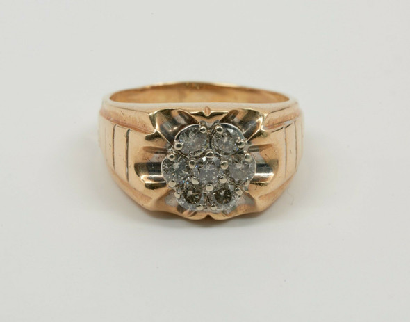 14K Yellow Gold Men's Diamond Cluster Ring Circa 1970, Size 10.25
