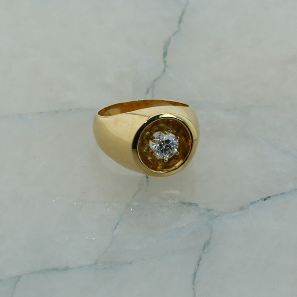 14K Yellow Gold Men's Diamond Solitaire Ring w/ Round Brilliant Cut Stone Size 9