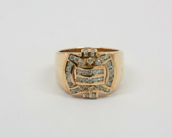 14K Yellow Gold Men's Diamond Statement Ring Circa 1980, Size 12+