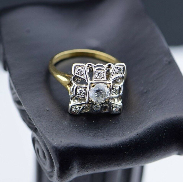 Circa 1910 14K yellow & White Gold Edwardian style Diamond Ring, Size 7