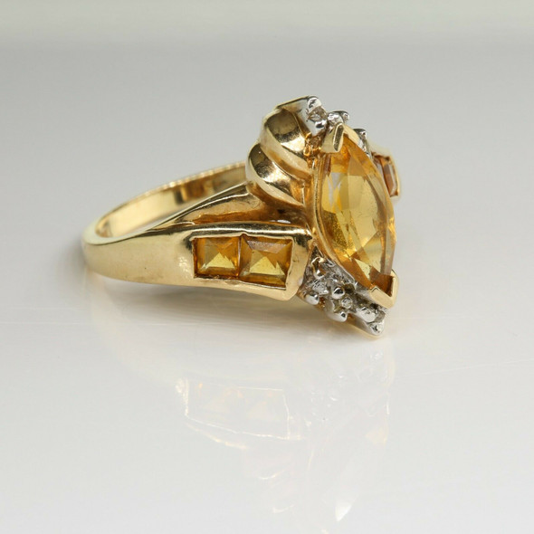 Vintage 14K Yellow Gold Citrine Marquise Ring Size 6.5 Circa 1960
