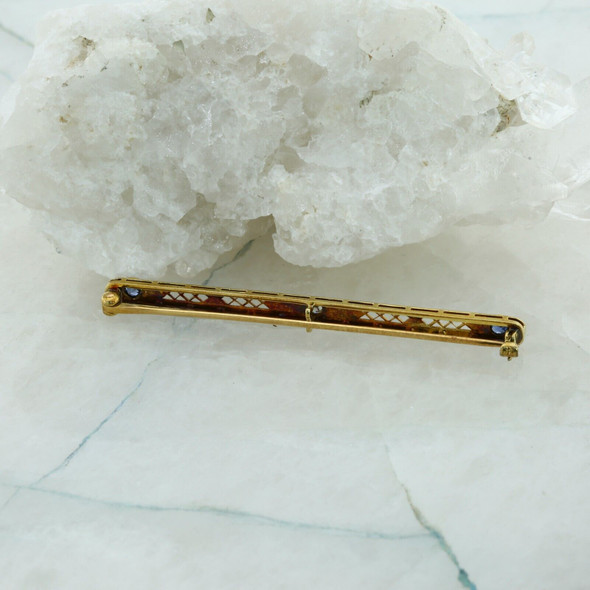 Vintage 14K Yellow and White Gold Sapphire and Diamond Bar Pin, circa 1925