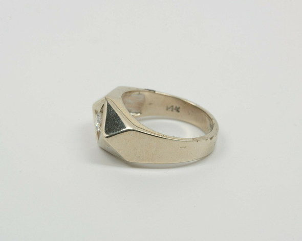 14K White Gold Men's Diamond Ring Circa 1950, Size 9