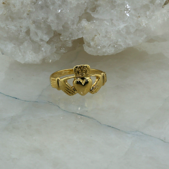 10K Yellow Gold Claddagh Ring, size 9.75