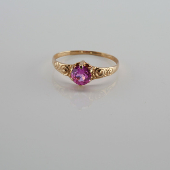 Vintage 14K Yellow Gold Pink Tourmaline Solitaire Ring Size 5.75 Circa 1950's