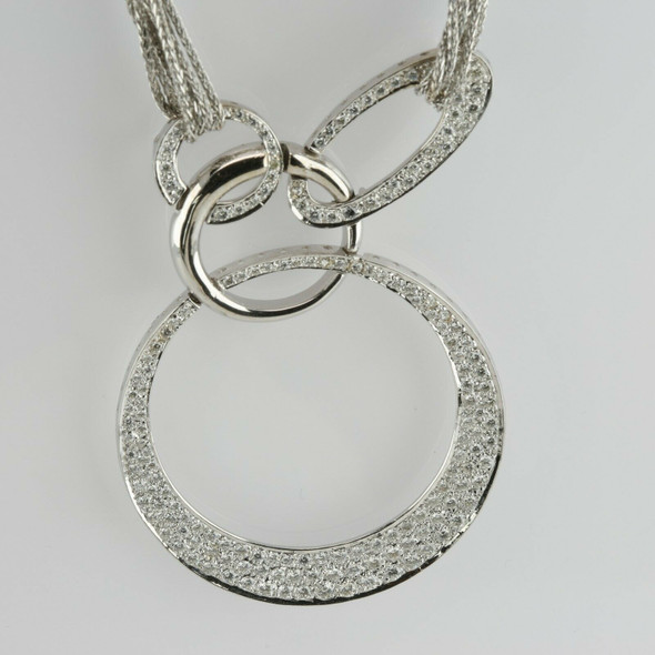 18K White Gold Custom Modernist Circular Necklace with Diamonds Italian Made