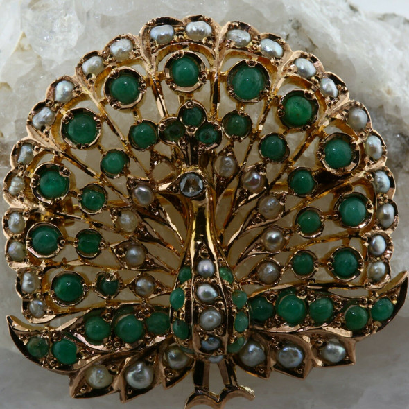 High Karat Yellow Gold Peacock Pin Pendant Circa 1980