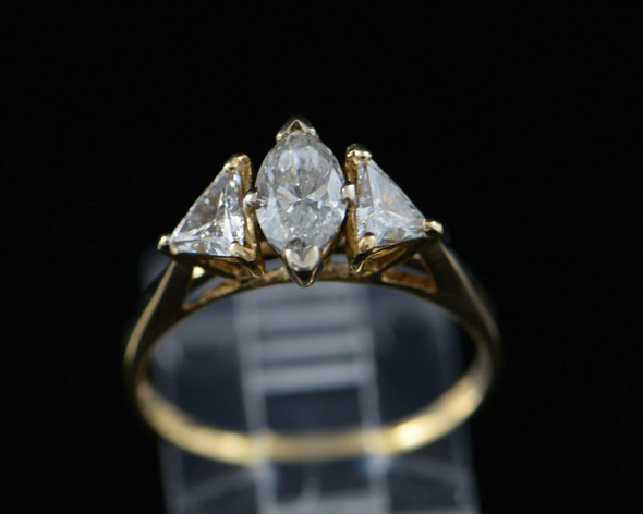 14K Yellow Gold Marquise and Trillion Shaped Diamond Ring Circa 1970, Size 8