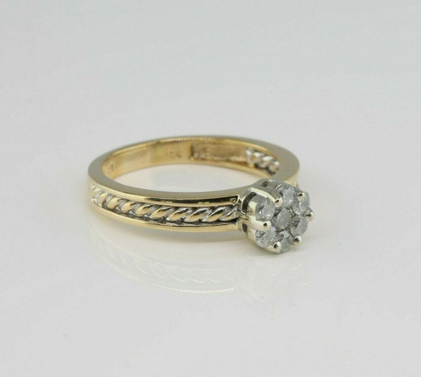 10K Yellow Gold 1/2ct + Diamond Rosette Ring Size 8.5 Circa 1990