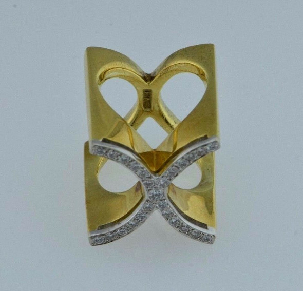 18k Yellow Gold Modernist "X" Design Diamond Ring app. 1 ct. tw., Size 5.5