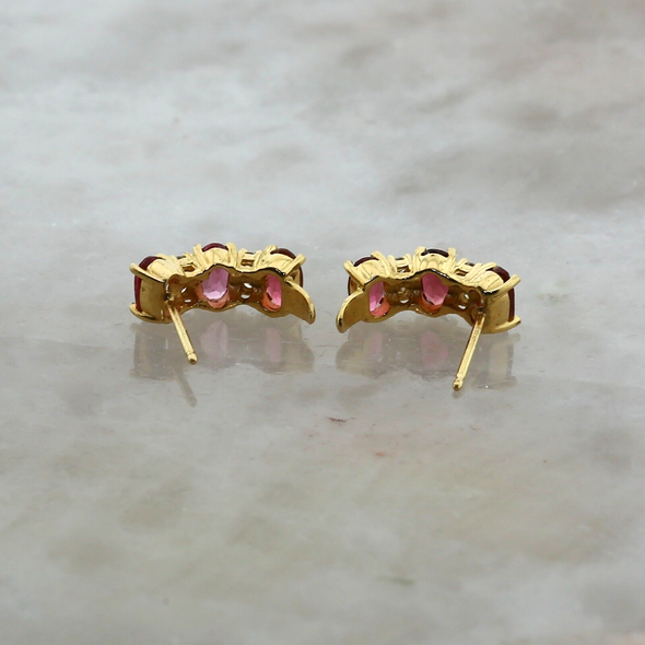 14K Yellow Gold Pink Tourmaline earrings with diamonds. app 2.0 ct tw