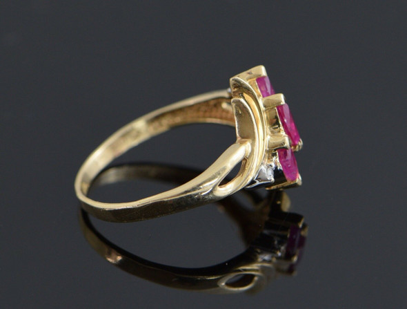 10K Yellow Gold Ruby and Diamond Accent Ring Circa 1970, Size 7.5