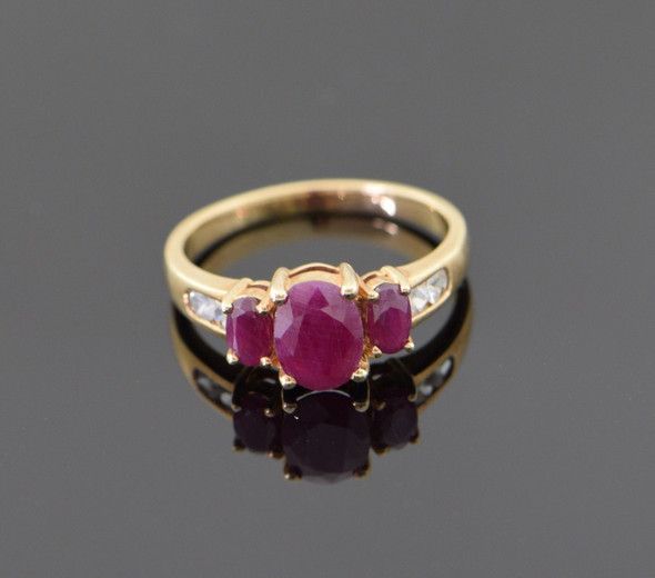 10K Yellow Gold Ruby and White Sapphire Ring Circa 1980, Size 8