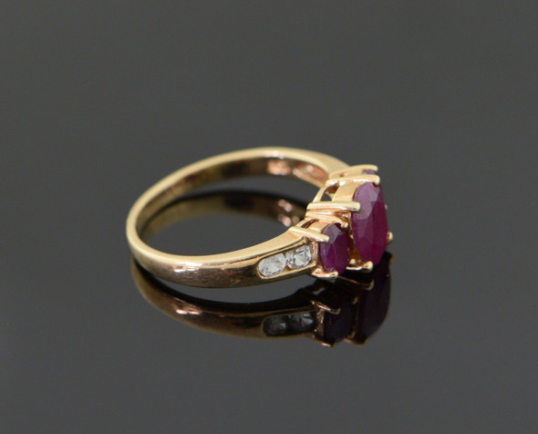 10K Yellow Gold Ruby and White Sapphire Ring Circa 1980, Size 8